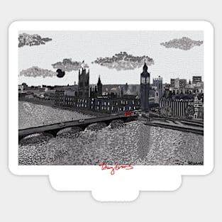 Westminster on the Thames, London  Black and white Sticker